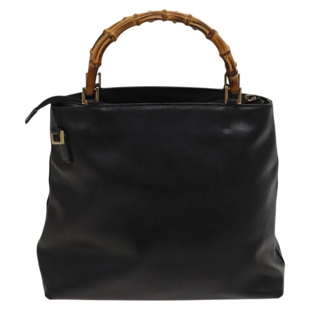 GUCCI Bamboo Hand Bag Leather 2way Black Gold - Picture 3 of 16